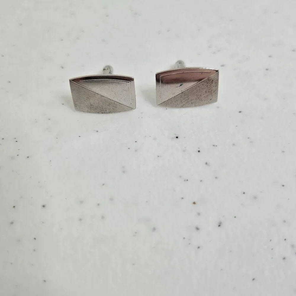 Anson Sterling Cufflinks Silver Textured Basic Everyday Diagonal Matte